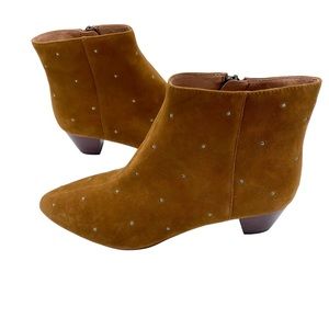 Madewell Bea Caramel Suede Embroidered Dot Side Zip Bootie in‎ Size 9